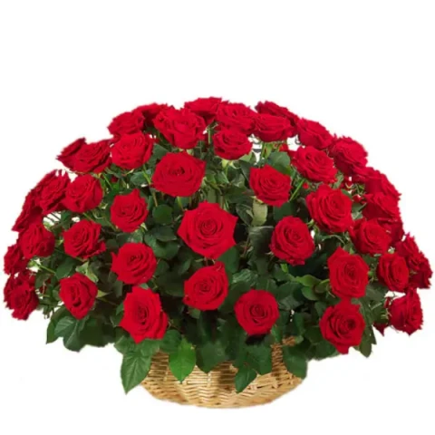 2 dozen red roses in a basket