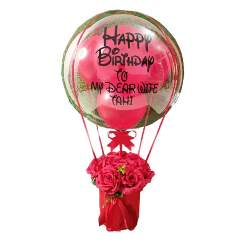 (001) Red roses W/ customized balloons