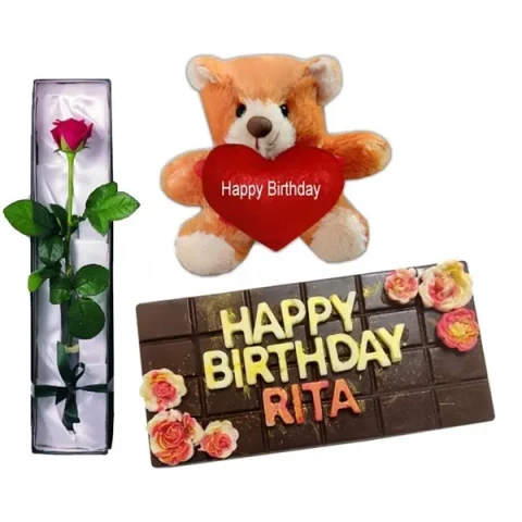 (01) Birthday Chocolate W/ Red Rose & Teddy Bear