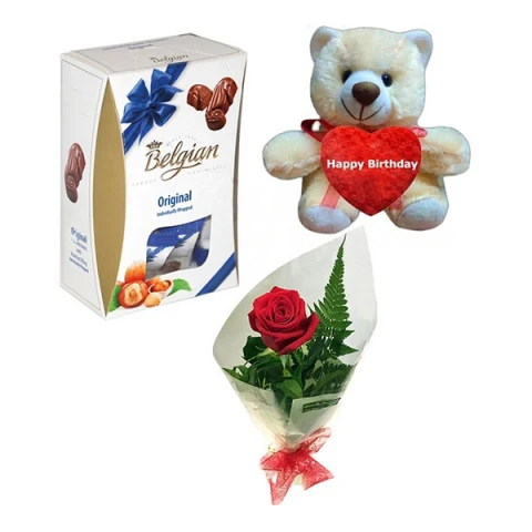 (01) Chocolate box W/ Red rose & Teddy bear