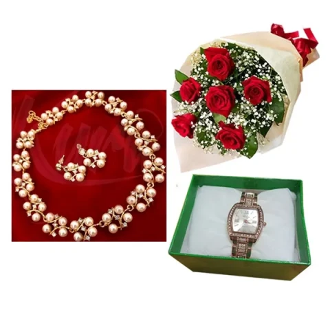 Necklace W/ Watch & Roses