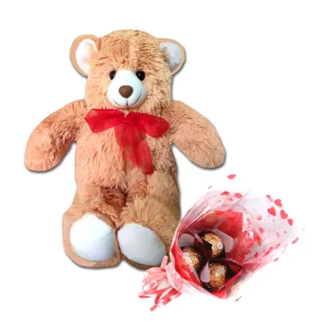 Teddy Bear W/ Ferrero Rocher Chocolate in a bouquet spgift1