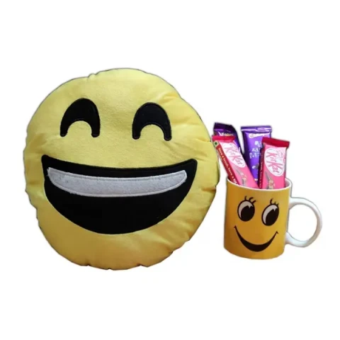 Emoji Pillow W/ Emoji Mug & Chocolates