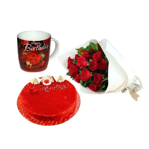 Red Roses W/ Cake & Birthday Mug