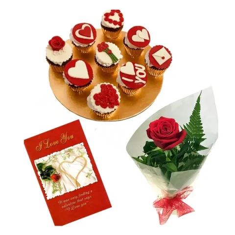 Cupcake W/ card & red rose