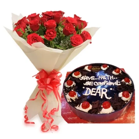 1 Dozen Red Roses W/ Black Forest Cake