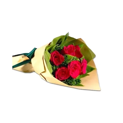 6 pcs red roses in bouquet