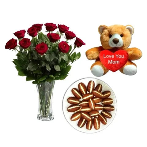 Teddy Bear W/ Red Rose & Sweets