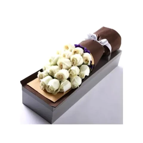 Send 12pcs white imported roses in a box to Bangladesh