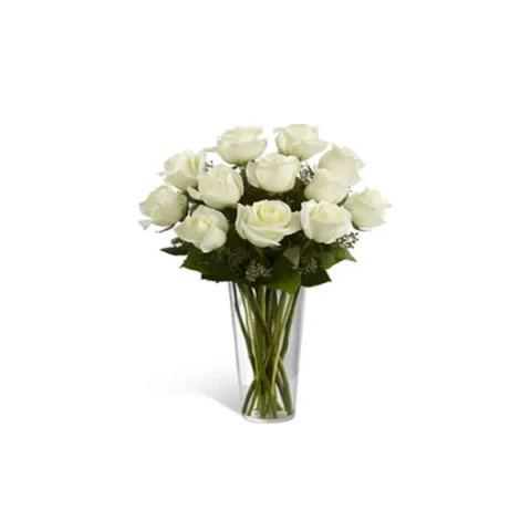 Send white imported roses in a vase to Bangladesh