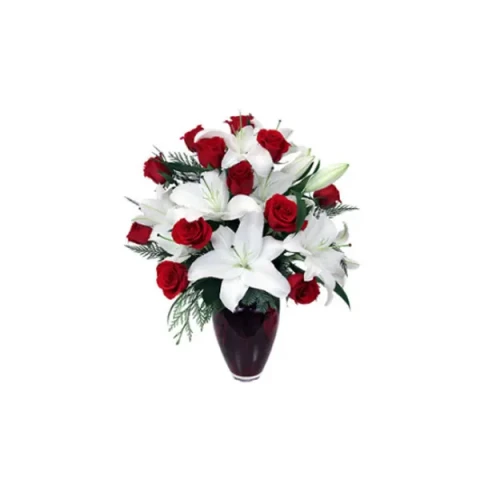 Send Red Roses & Lilies in a vase to Bangladesh