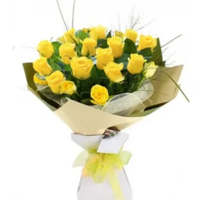 2 dozen yellow roses in a bouquet