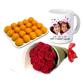 Moti Laddu W/ Roses and Picture Mug