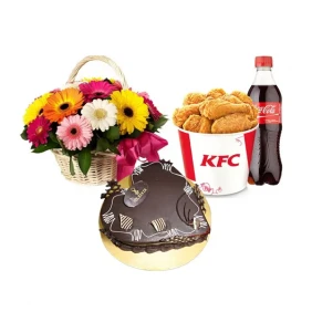 Cake W KFC- 8 Pcs Chicken Pepsi 12 pcs Mixed Gerberas in Bouquet