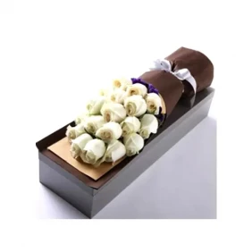 Send 12pcs white imported roses in a box to Bangladesh
