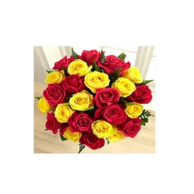 Send red and yellow imported roses mix in bouquet to Bangladesh
