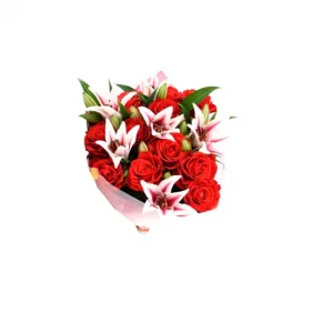 Send Pink lilies and red roses in bouquet to Bangladesh