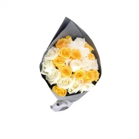 Send white and yellow imported roses mix in bouquet to Bangladesh