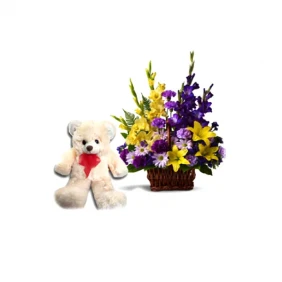 Flower Basket with Teddy Bear to Bangladesh