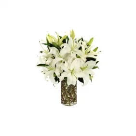 4 Stems white Lilies in a vase.webp